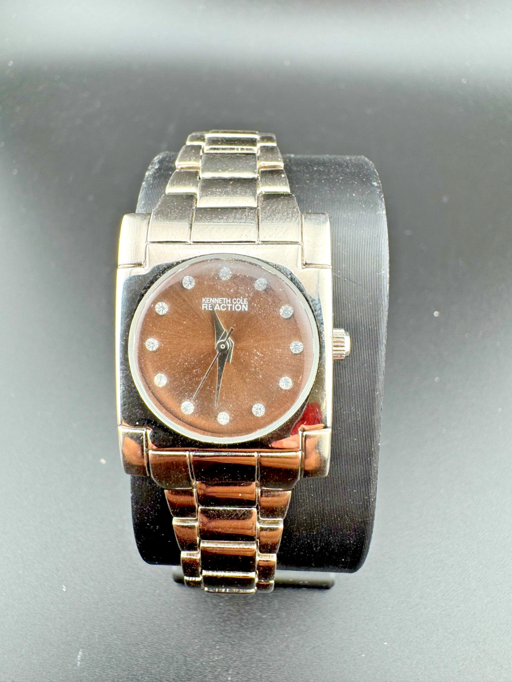 Kenneth Cole Reaction Square Watch Brown Dial Crystal